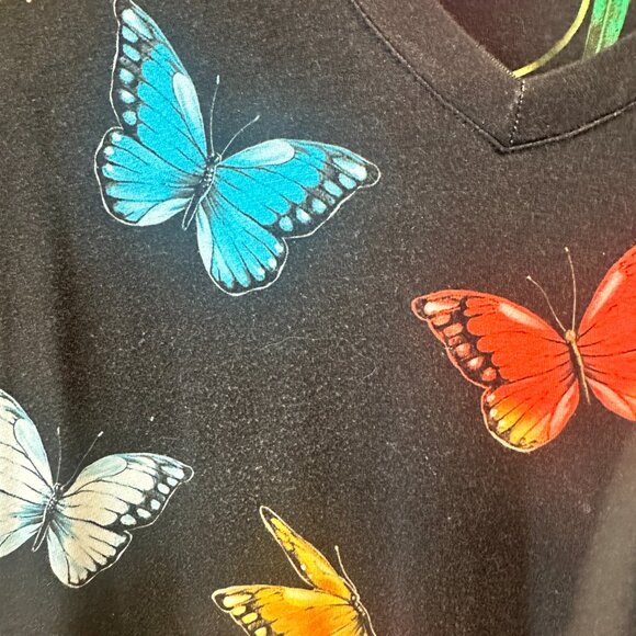 Johnny Was Sandra Multicolor Butterflies Floral Tiered V-Neck Dress 3/4 Sleeve - Picture 7 of 9